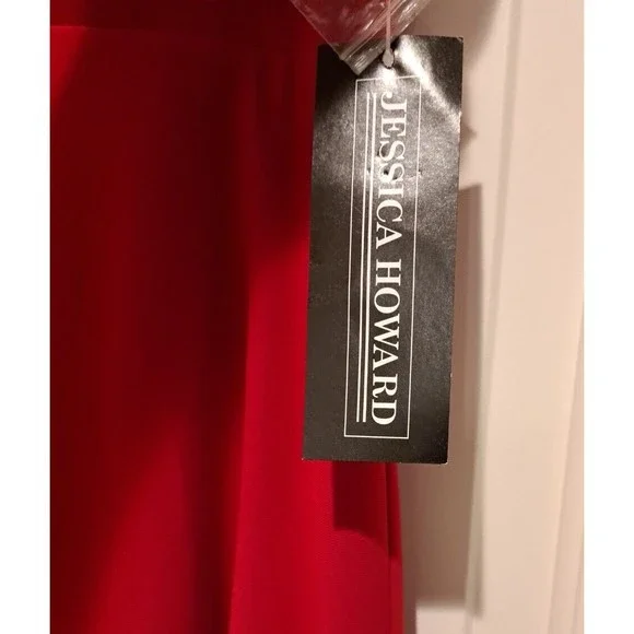 NWT Jessica Howard Red Banded Mini Dress Size 14P Cap Sleeve with Sequins - Picture 5 of 6